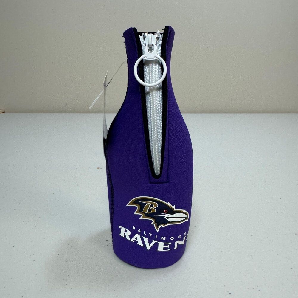 NWT NFL Baltimore Ravens Insulated Zip Up Beer Koozie Bottle Sleeve Football